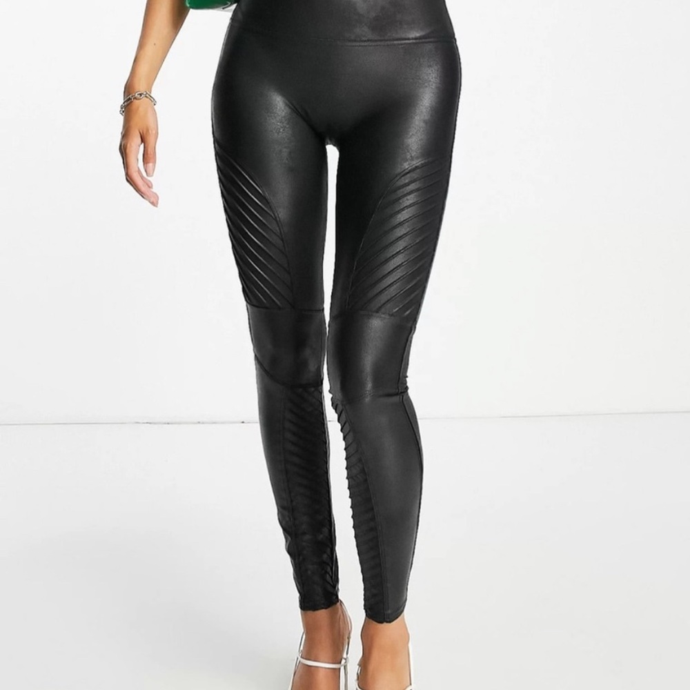 Spanx Black Faux Leather Moto  Leggings size XL